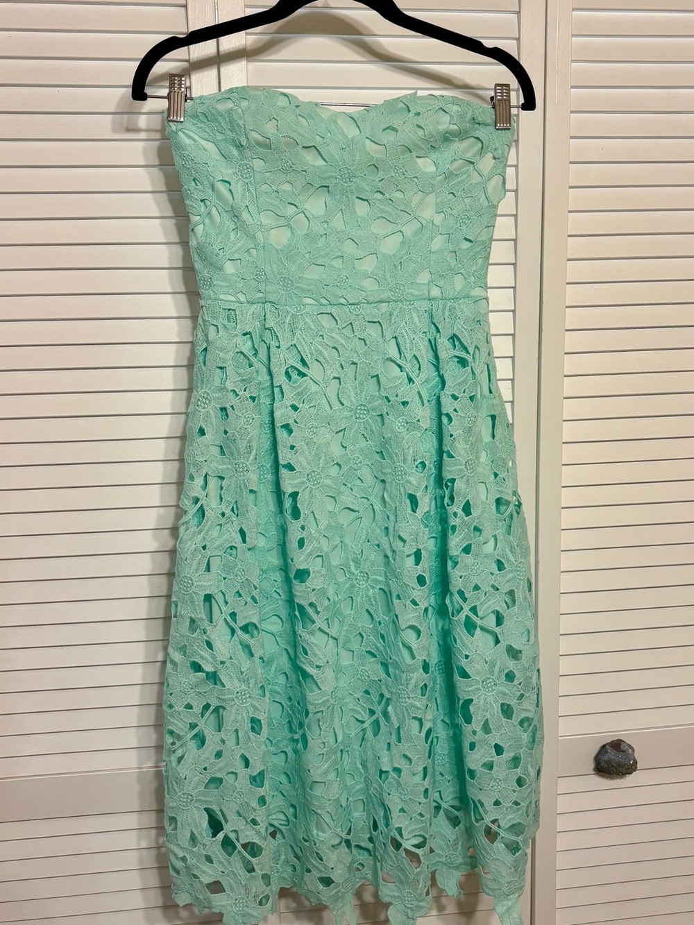 Alya Strapless Mint Green Lace A-Line Dress